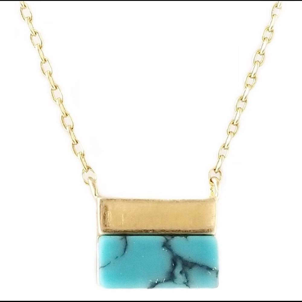 Stone Square Pendant Short Necklace